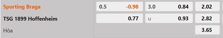 Tỷ lệ kèo Braga vs Hoffenheim