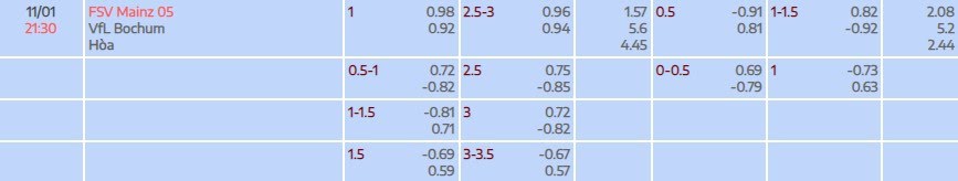 Tỷ lệ kèo Bundesliga Mainz vs Bochum
